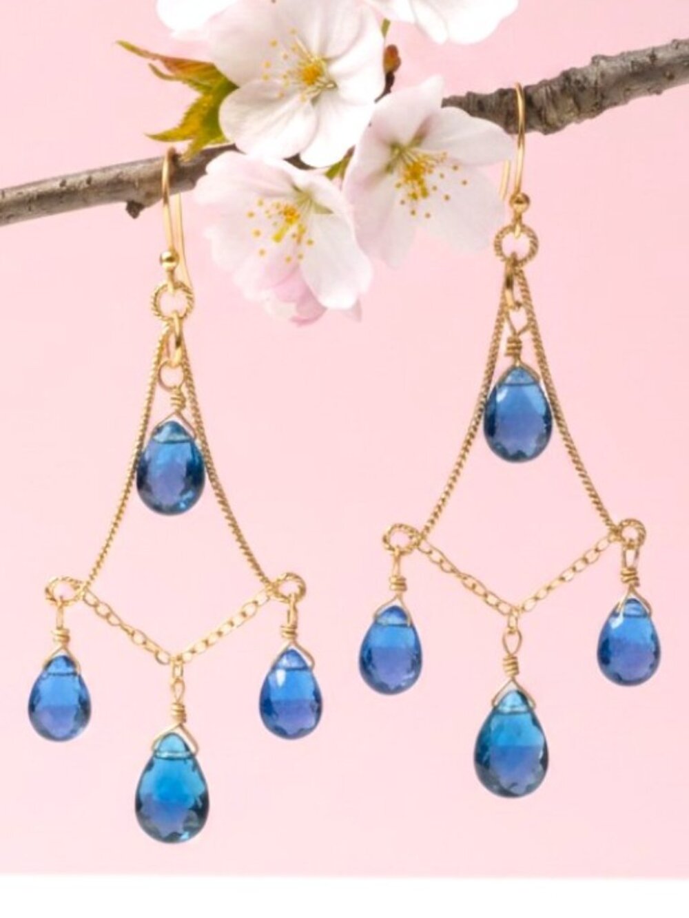 Natural Tanzanite & London Blue Topaz Rose Gold Filled Statement Earrings
